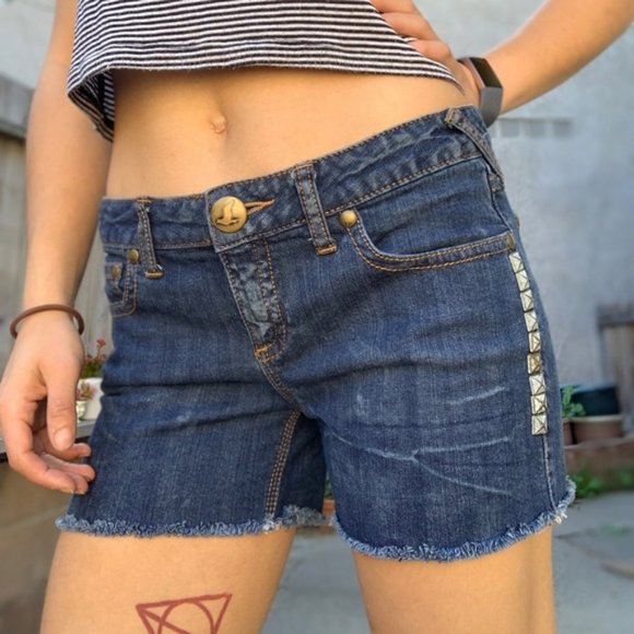 Free People Studded Punk Rock Cutoff Denim Shorts